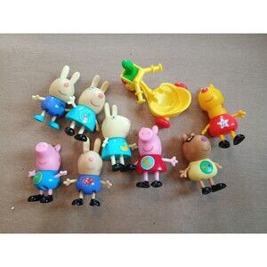 Peppa Pig Lot Of 8 Figures And Bike Mini Figurines Adjustable